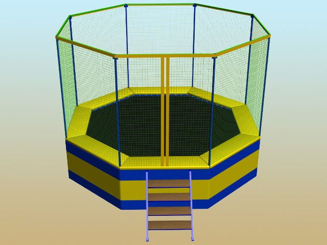Батут "Jump-mini" с защитой Металлоконструкция, сетка ограждения, защитные тентовые конструкции, 1 сетка для прыжков, лестница. фото