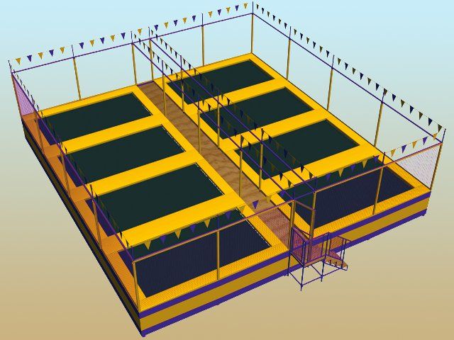 Батутная арена "Jump" 8 зон для прыжков, Металлоконструкция, тент, лестница для входа, флажки фото